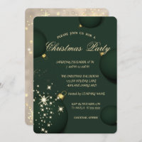 Chic Green Christmas Balls Snowflakes Christmas Invitation