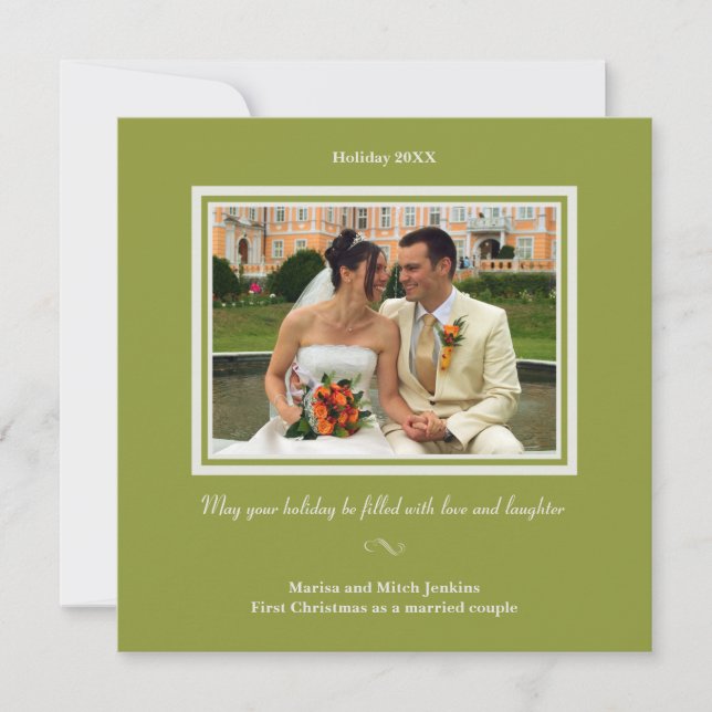 Chic green Christmas holiday photo greeting card (Front)