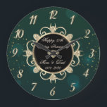 Chic Green Diamonds 50th Wedding Anniversary Large Clock<br><div class="desc">Elegant gold diamonds wedding anniversary clock.</div>