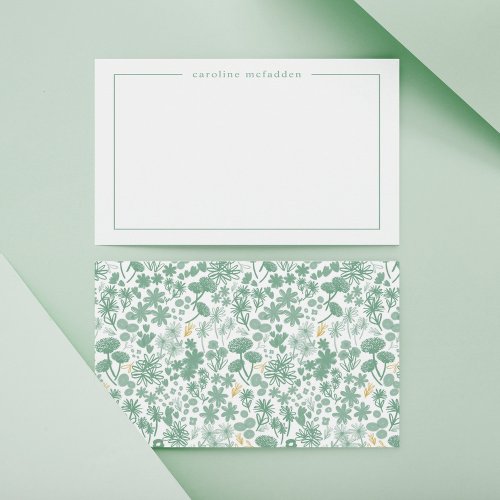 Chic Green Ditzy Floral Personalized Stationery Note Card