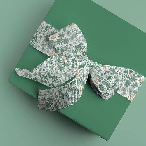 Chic Green Ditzy Floral Satin Ribbon