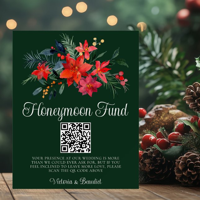 Chic Green Floral Christmas Wedding Honeymoon Fund Foam Board (Creator Uploaded)