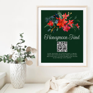 Chic Green Floral Christmas Wedding Honeymoon Fund Poster