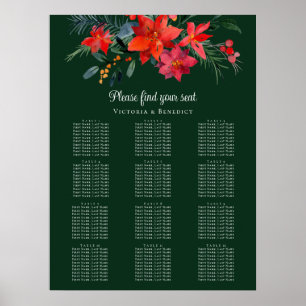 Chic Green Floral Christmas Wedding Seating Chart
