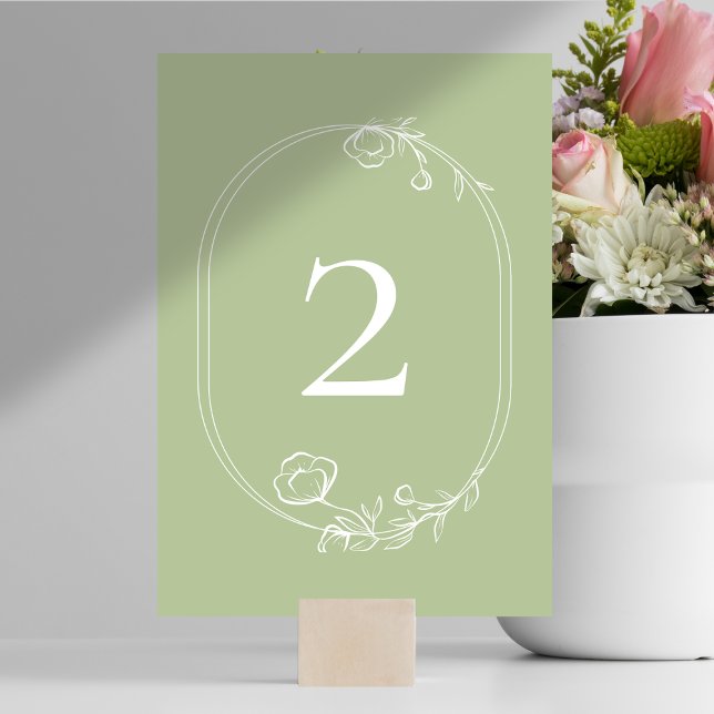 Chic Green Floral Monogram Wedding Table Number (Creator Uploaded)