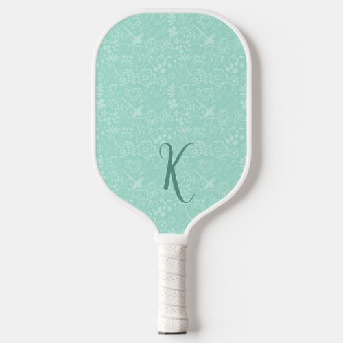 Chic Green Floral Pattern Personalized Pickleball Paddle