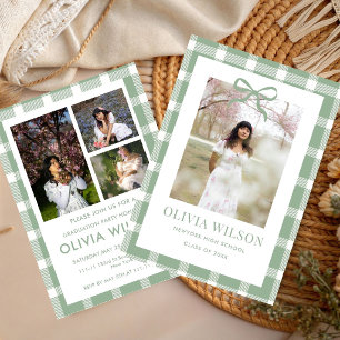 Chic Green Gingham Graduation Party 2026 Invitation
