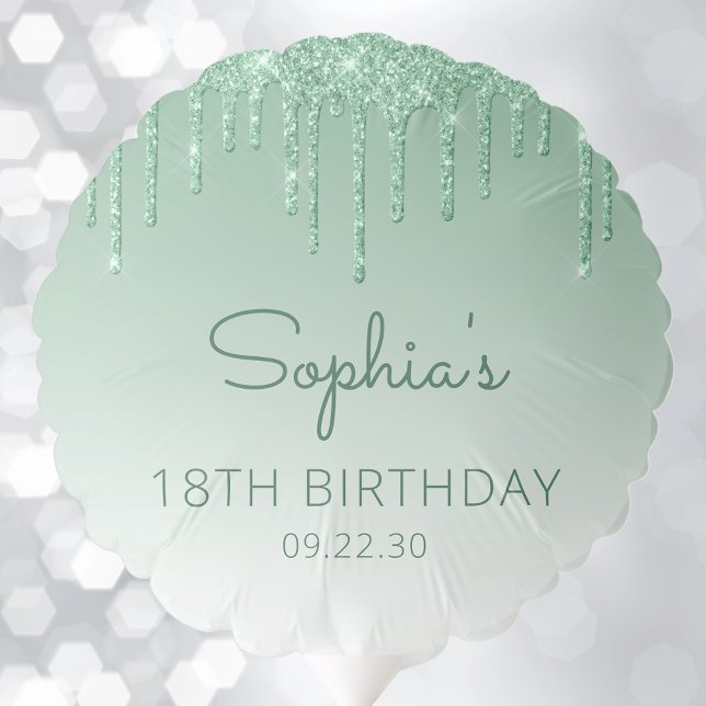 Chic Green Glitter Drip 18th Birthday Party Balloon (Creator Uploaded)