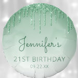 Chic Green Glitter Drip 21st Birthday Party Balloon<br><div class="desc">This balloon features a a sparkly green faux glitter drip border and green ombre background. Personalize it with the guest of honor's name in dark green handwriting script,  with her birthday and date below in sans serif font.</div>
