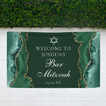 Chic Green Gold Agate Bar Mitzvah Party Banner<br><div class="desc">Chic dark green and gold agate decorates the side of this modern Bar Mitzvah party banner. Your son's name is written in beautiful formal script under the Star of David. Perfect for a Jewish family celebrating a son being called to the Torah.</div>