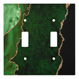 Chic Green Gold Agate Script Monogram Custom Light Switch Cover