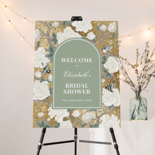 Chic Green Gold Chinoiserie Bridal Shower Welcome Foam Board