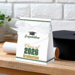 Chic Green Gold Class of 2026 Custom Graduation Favor Boxes