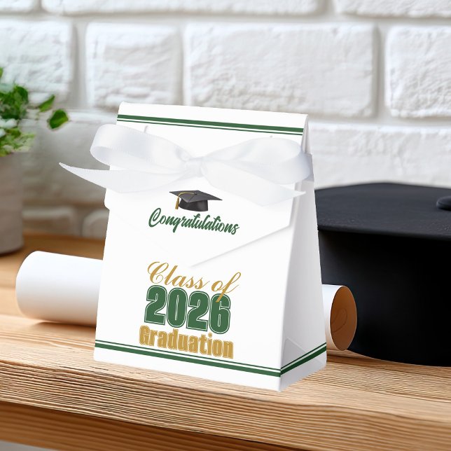 Chic Green Gold Class of 2026 Custom Graduation Favor Boxes (Creator Uploaded)