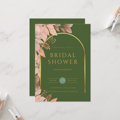 Chic Green  Gold Custom Bridal Shower  Invitation