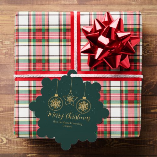 Chic Green Gold Custom Company Merry Christmas Ornament Card