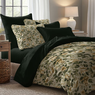 Chic Green Gold Duvet Modern Botanical Luxe Look Cover