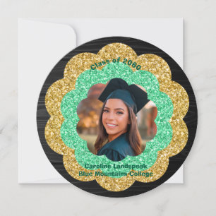 Chic Green Gold Floral Photo Graduation Party Invitation