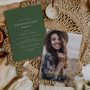 Chic Green Gold Foil Photo Graduation Party Invitation