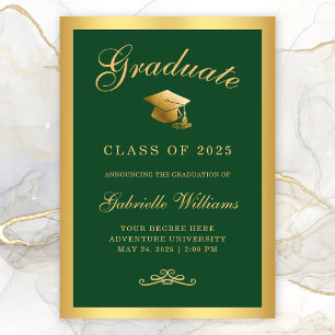 Chic Green Gold Frame Script Graduation Announcement