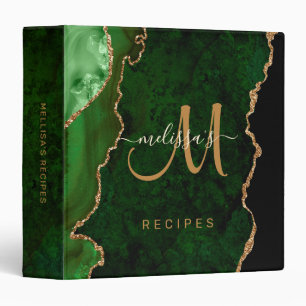 Chic Green Gold Glitter Agate Custom Monogram 3 Ring Binder