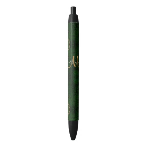 Chic Green Gold Glitter Agate Custom Monogram Black Ink Pen