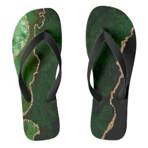 Chic Green Gold Glitter Agate Custom Monogram Flip Flops