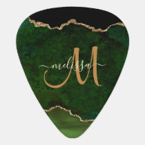 Chic Green Gold Glitter Agate Custom Monogram Guit Guitar Pick
