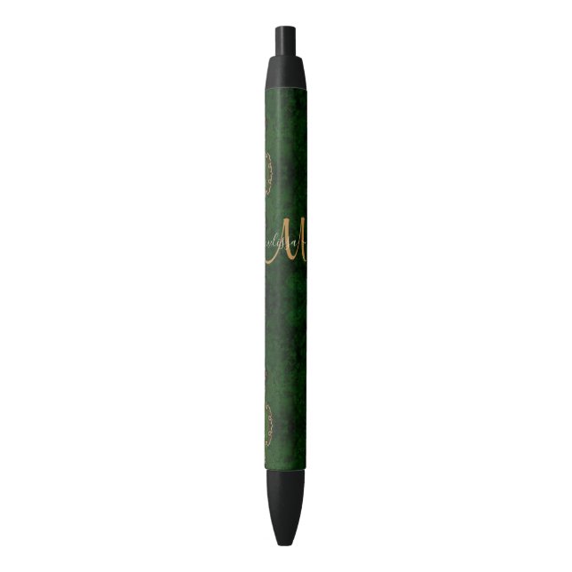 Chic Green Gold Glitter Agate Custom Monogram Pen (Front Vertical)