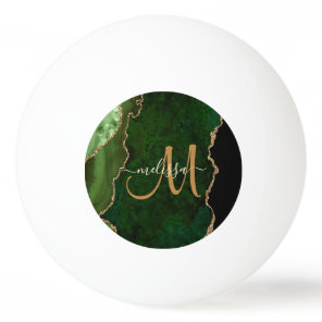 Chic Green Gold Glitter Agate Custom Monogram Ping Pong Ball