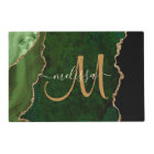 Chic Green Gold Glitter Agate Custom Monogram