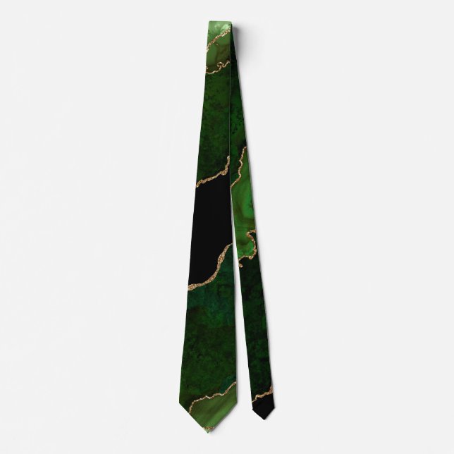 Chic  Green Gold Glitter Agate Marble Wedding Neck Tie (Front)