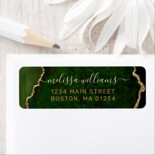 Chic Green Gold Glitter Agate Monogram Address Label
