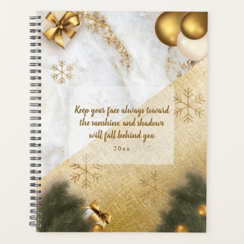 Chic green Gold Marble Custom Inspirational Quote Planner