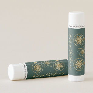Chic Green Gold Merry Christmas Party Custom Lip Balm