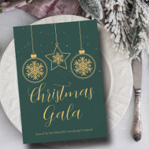Chic Green Gold Ornaments Company Christmas Party