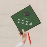 Chic Green Hat Class of 2024 Graduation Cap Topper<br><div class="desc">This chic green hat class of 2024 graduation cap topper is perfect for a modern graduation. The simple design features classic dark forest hunter green and white typography with a black and gold watercolor graduation hat.

Personalize your graduation cap with the year.</div>