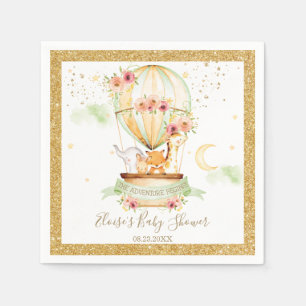 Chic Green Hot Air Balloon Baby Animals Neutral Napkins