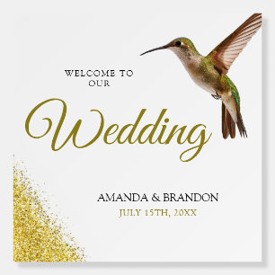 Chic Green Hummingbird and Gold Dust Wedding Foam Board