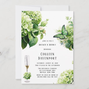 Chic Green Hydrangea Butterfly Brunch & Bubbly Invitation
