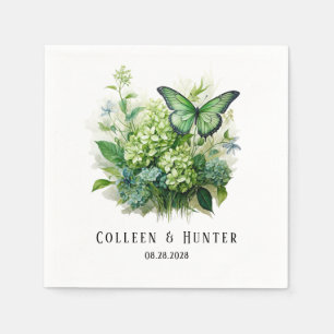 Chic Green Hydrangea Floral Butterfly Wedding Napkins