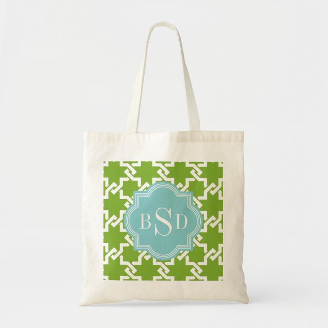 Chic green interlocking pattern monogram tote bag (Front)