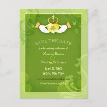 Chic Green Irish Wedding Save The Date Announcement Postcard by BridalHeaven at Zazzle