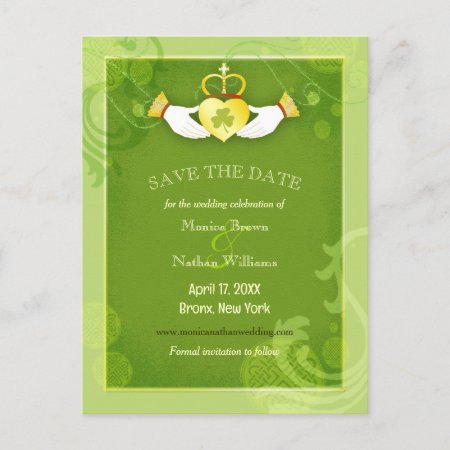 Chic Green Irish Wedding Save The Date Announcement Postcard