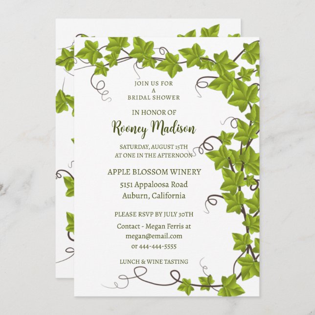 Chic Green Ivy Bridal Shower Invitation (Front/Back)