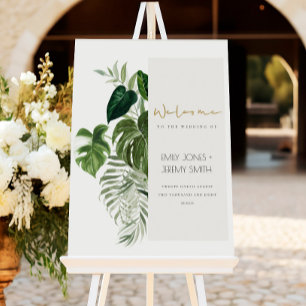 Chic Green Leafy Tropical Foliage Wedding Welcome Foam Board