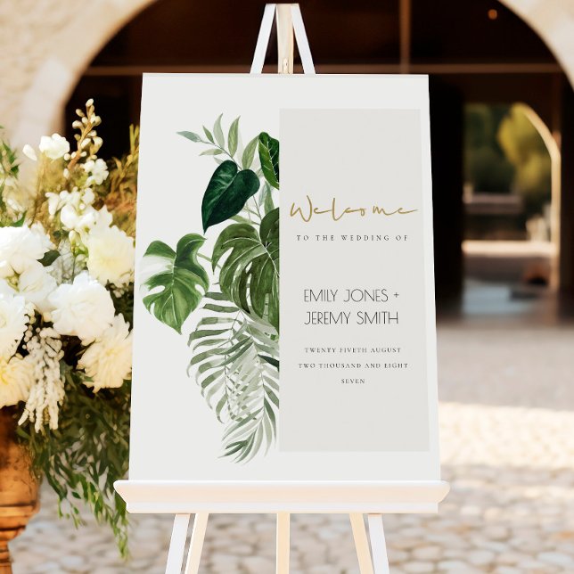 Chic Green Leafy Tropical Foliage Wedding Welcome Foam Board (Creator Uploaded)