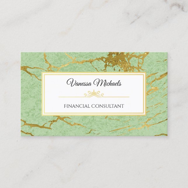 Chic Green Marble and Gold Design for Accountant Business Card (Front)