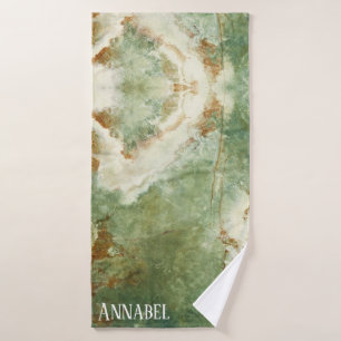 Chic , green marble with gold veins bath towel