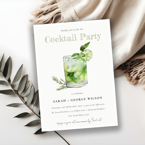 Chic Green Margarita Cocktail Cocktail Pool Party Invitation
